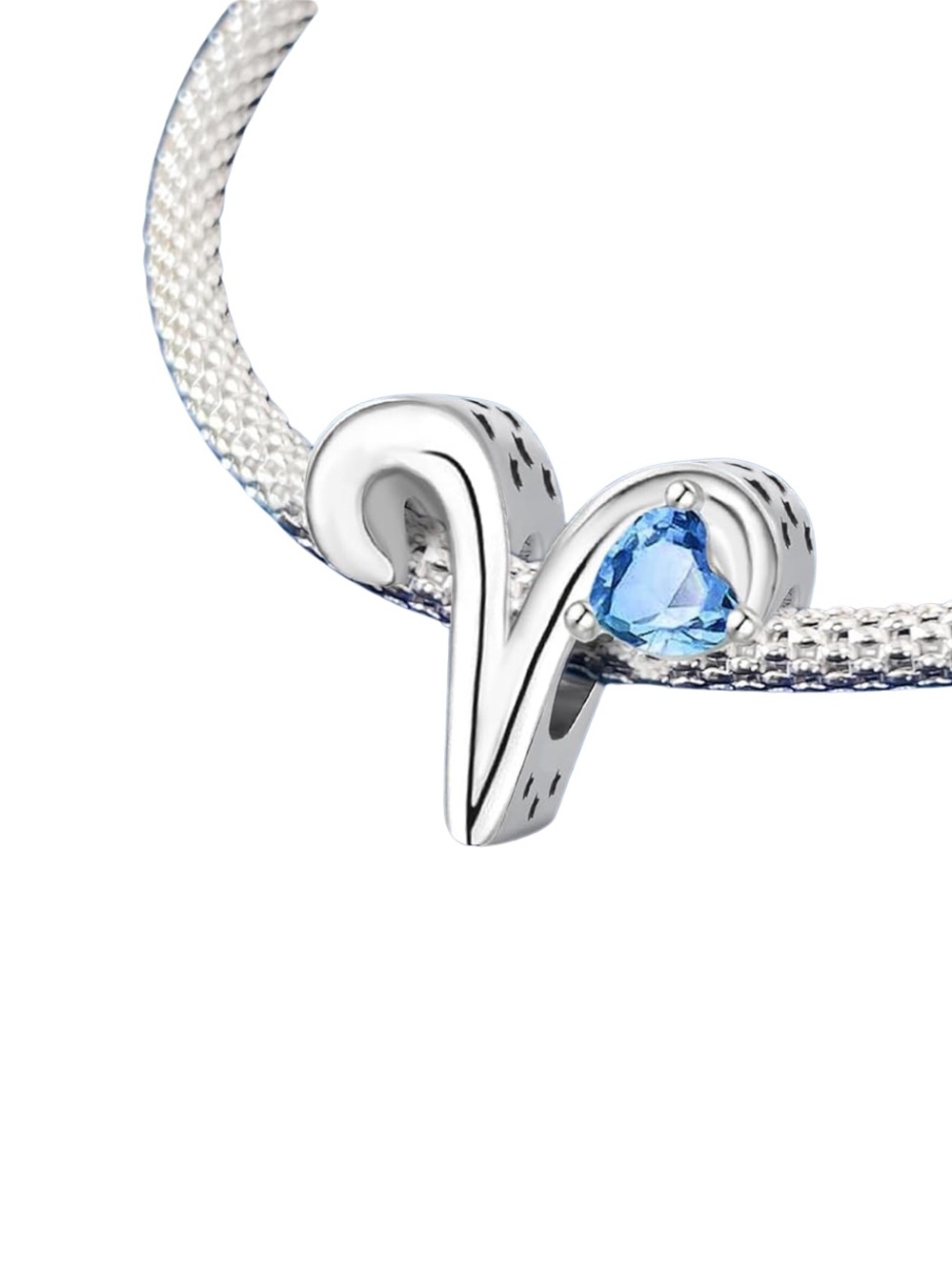 ♈️ Sterling Silver Aries Zodiac Blue Heart Stone Bracelet Charm